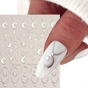 NWT MOON & STAR NAIL STICKERS * NAIL ART * FULL SHEET * 25+ NAIL STICKERS